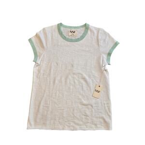 NSF burnout baby tee white mint green trim cotton Womens XL new fitted raw hem